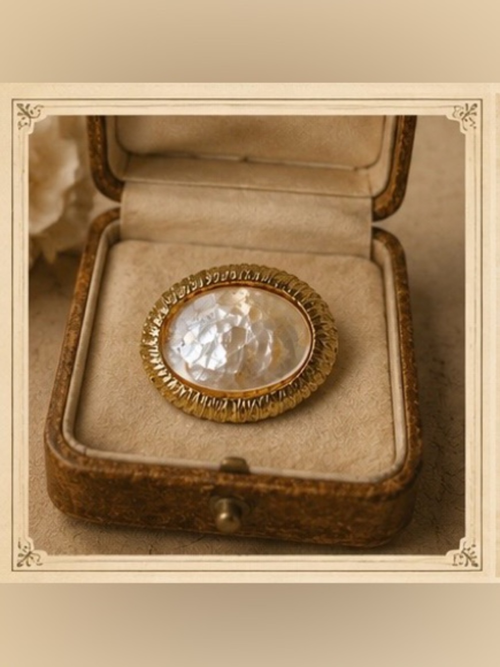 ✨ Vintage Mother of Pearl Cabochon Gold Finish Brooch ✨